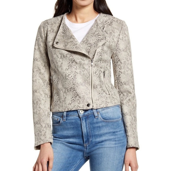 Cupcakes and Cashmere Snake Print Faux Suede Moto Jacket - Picture 1 of 11